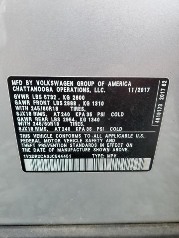 2018 VOLKSWAGEN ATLAS SE 1V2DR2CA3JC544451