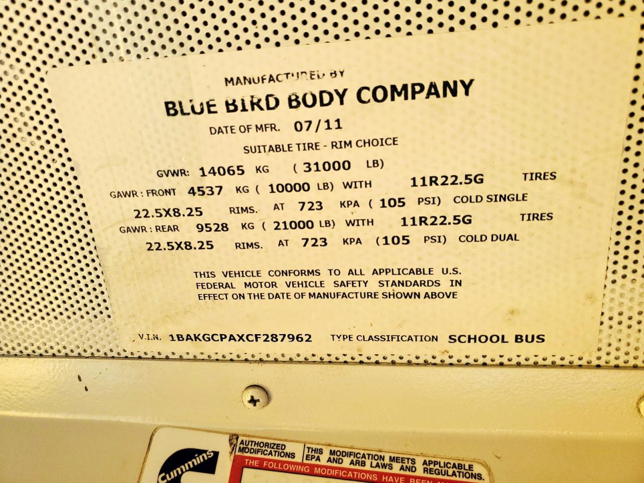 Lot #3305403311 2012 BLUE BIRD BB CONVENTIONAL