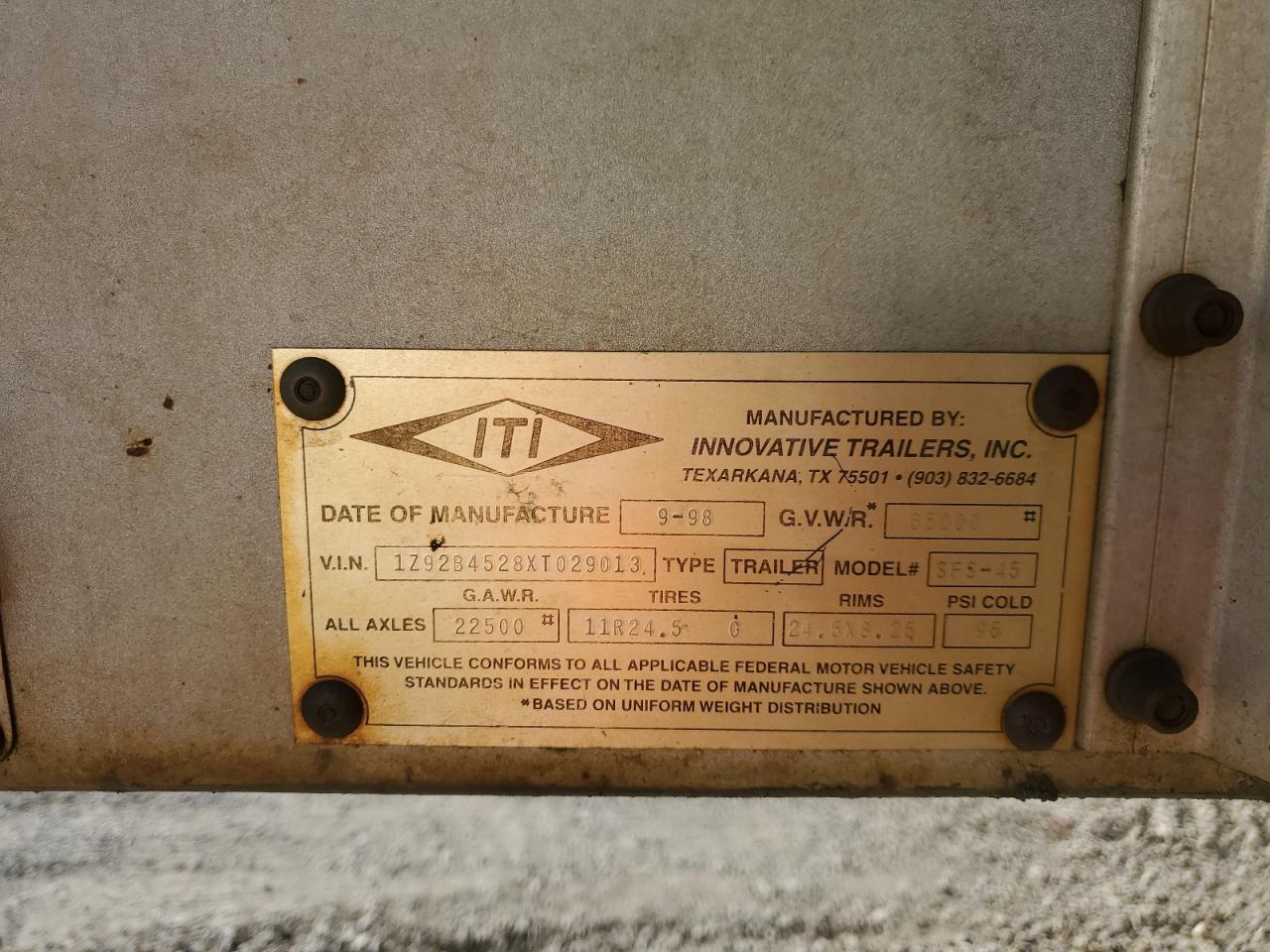 Lot #3304771929 1999 ITI TRAILER