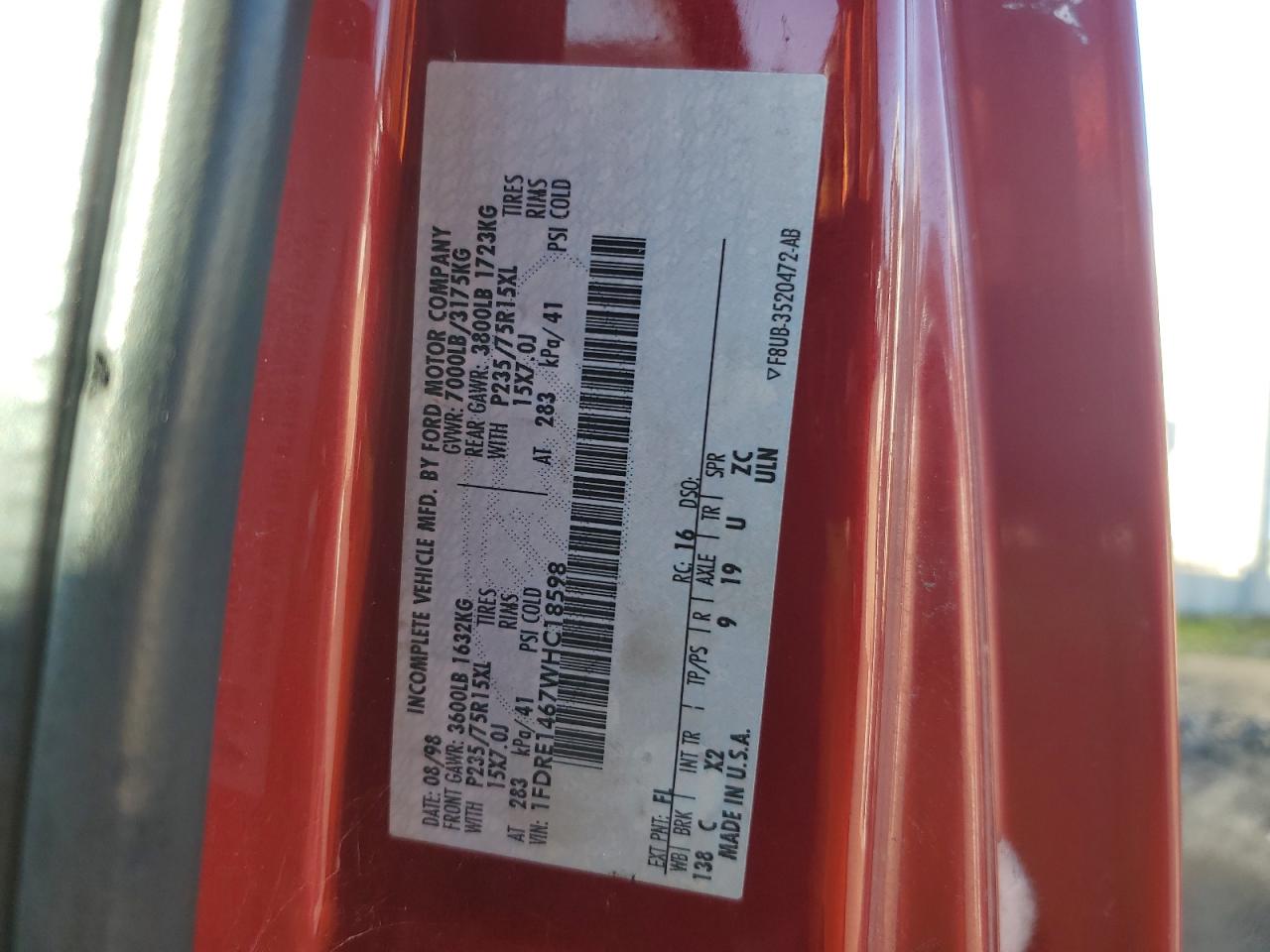 Lot #3279534259 1998 FORD ECONOLINE