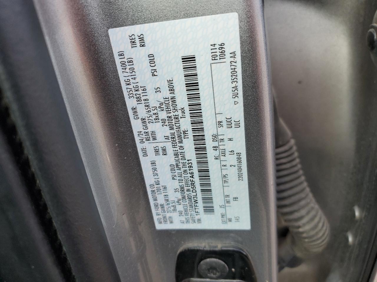 Lot #3292555687 2024 FORD F150 XLT