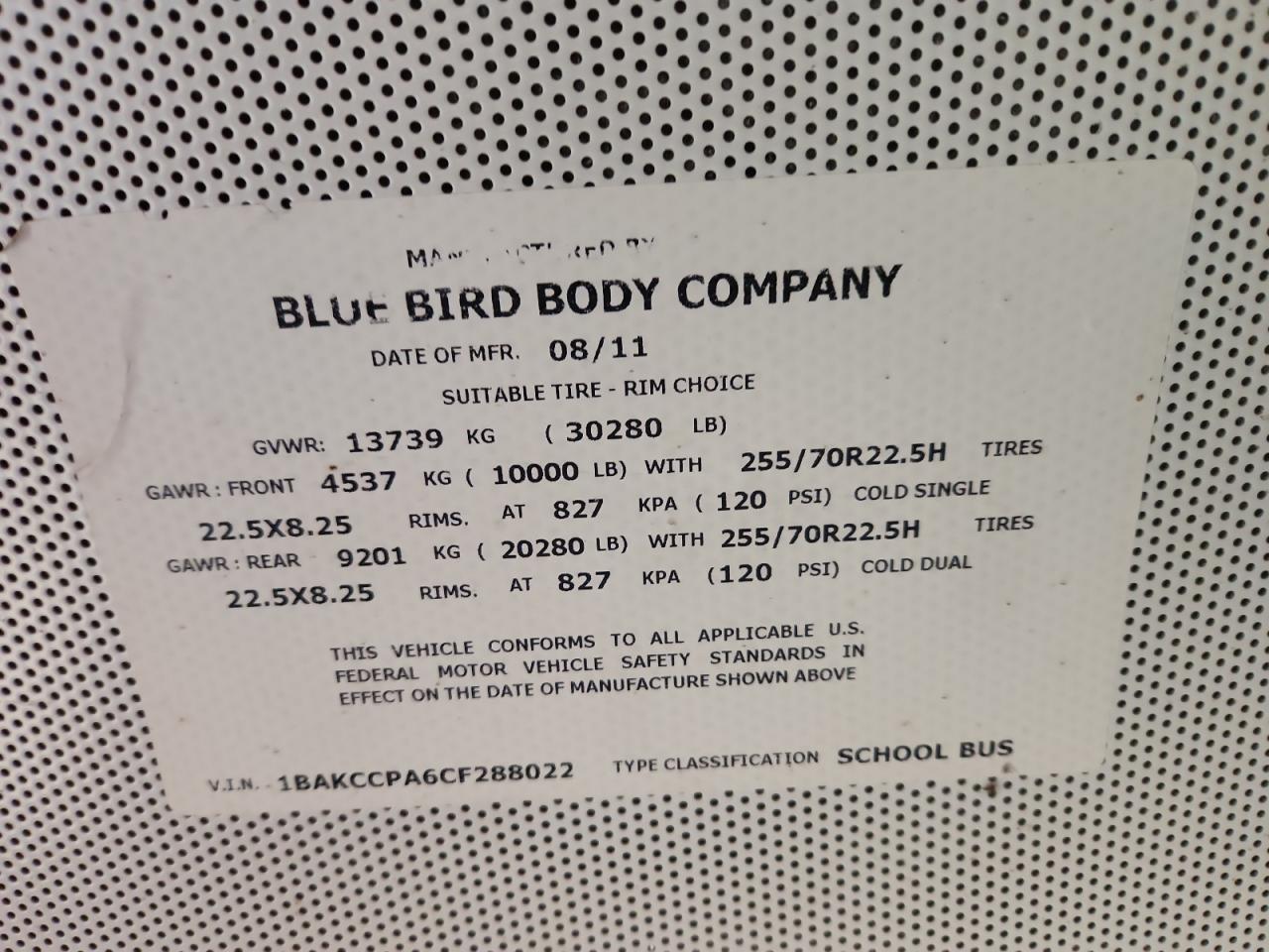 Lot #3305292310 2012 BLUE BIRD SCHOOL BUS