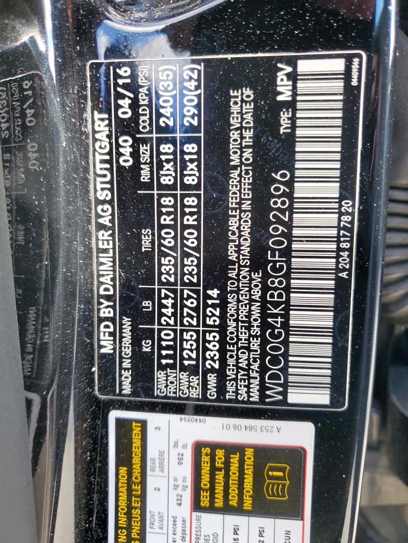 2016 MERCEDES-BENZ GLC 300 4M #3282440263