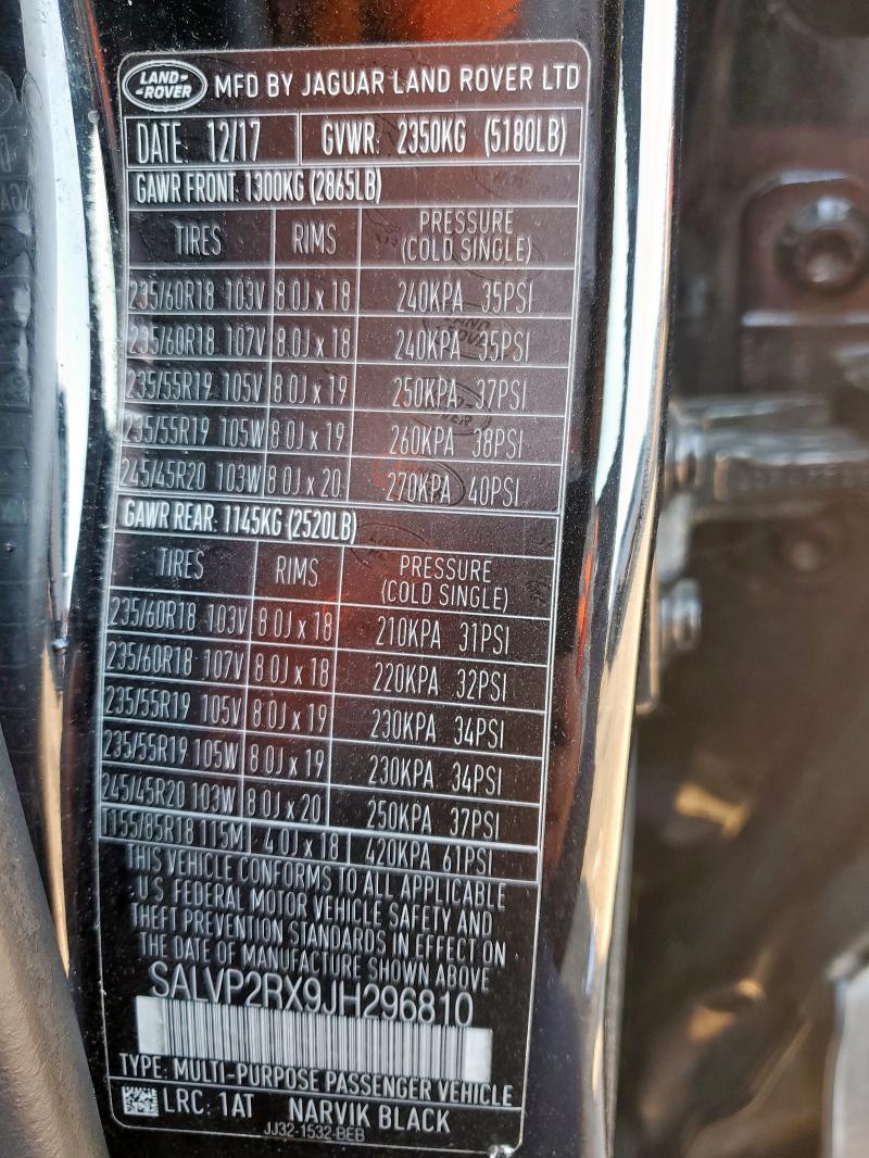 2018 LAND ROVER RANGE ROV SALVP2RX9JH296810