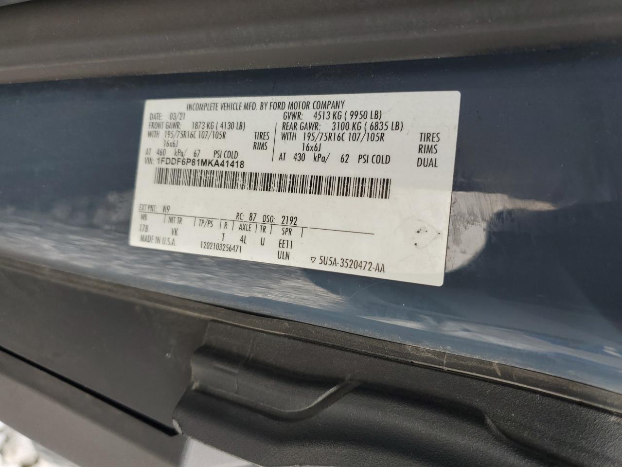 Lot #3305374325 2021 FORD TRANSIT T-