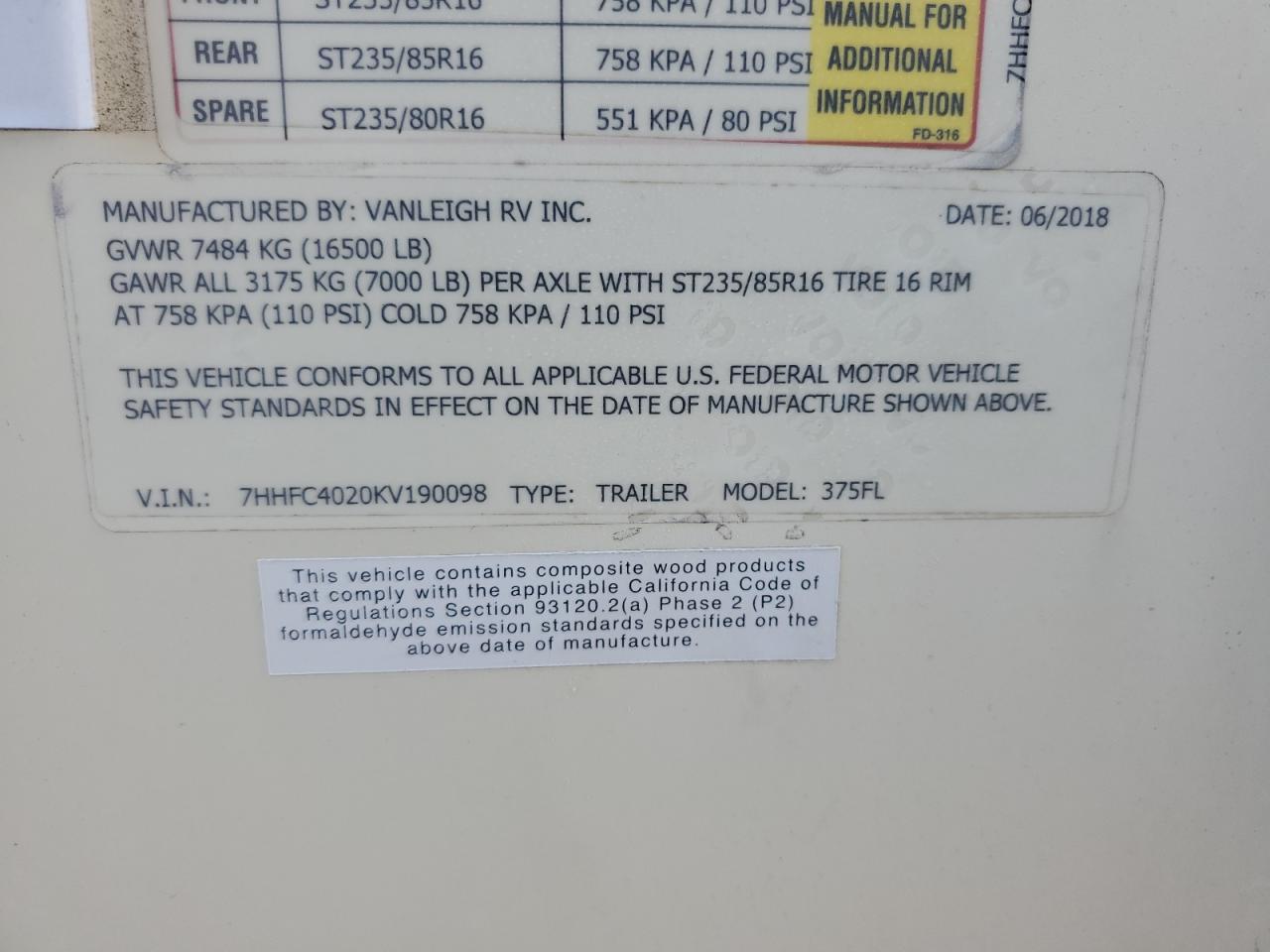 Lot #3291334203 2019 VANLEIGH VILANO