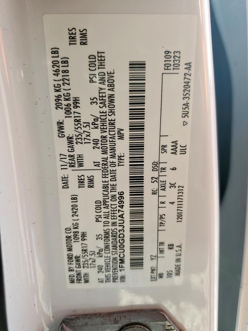 2018 FORD ESCAPE SE - 1FMCU0GD3JUA74996