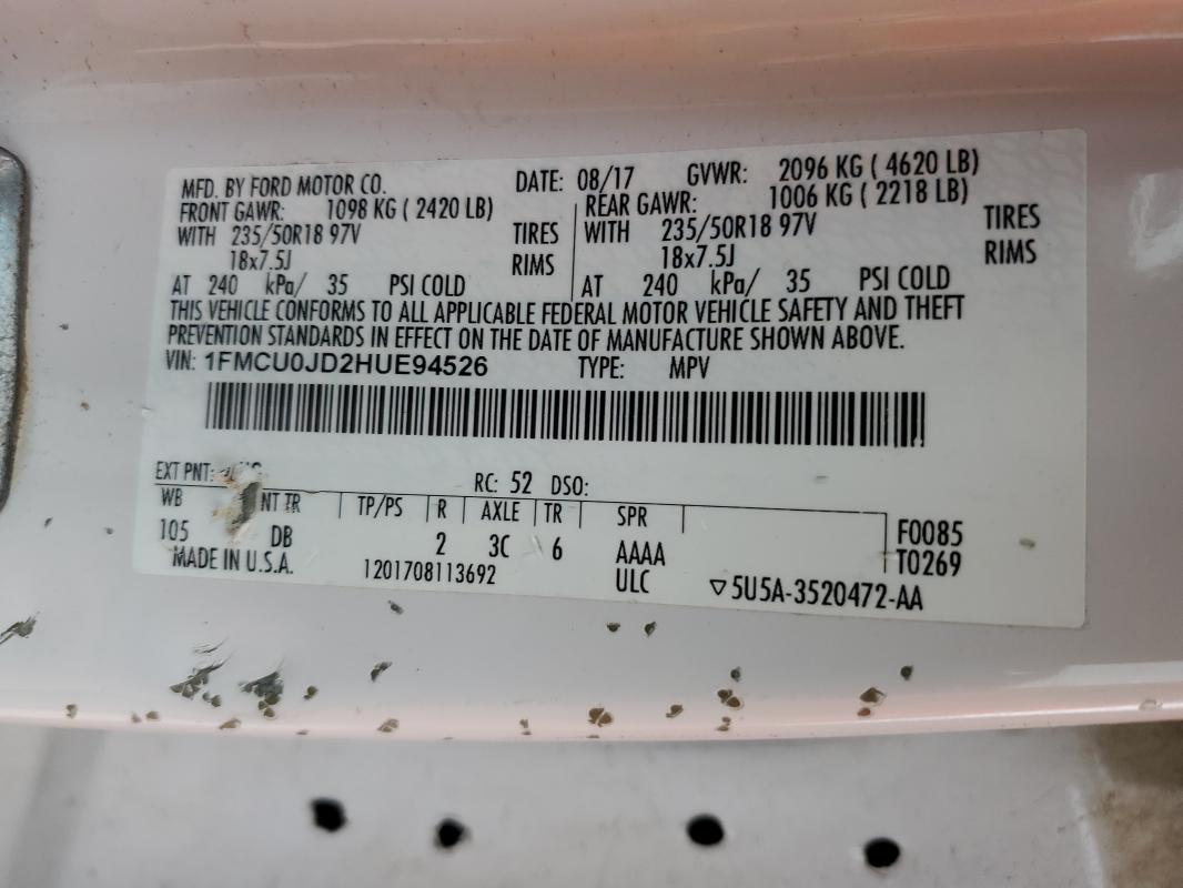 2017 FORD ESCAPE TIT - 1FMCU0JD2HUE94526