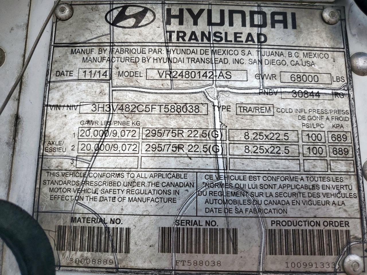 Lot #3280482132 2015 HYUNDAI VANTRAILER