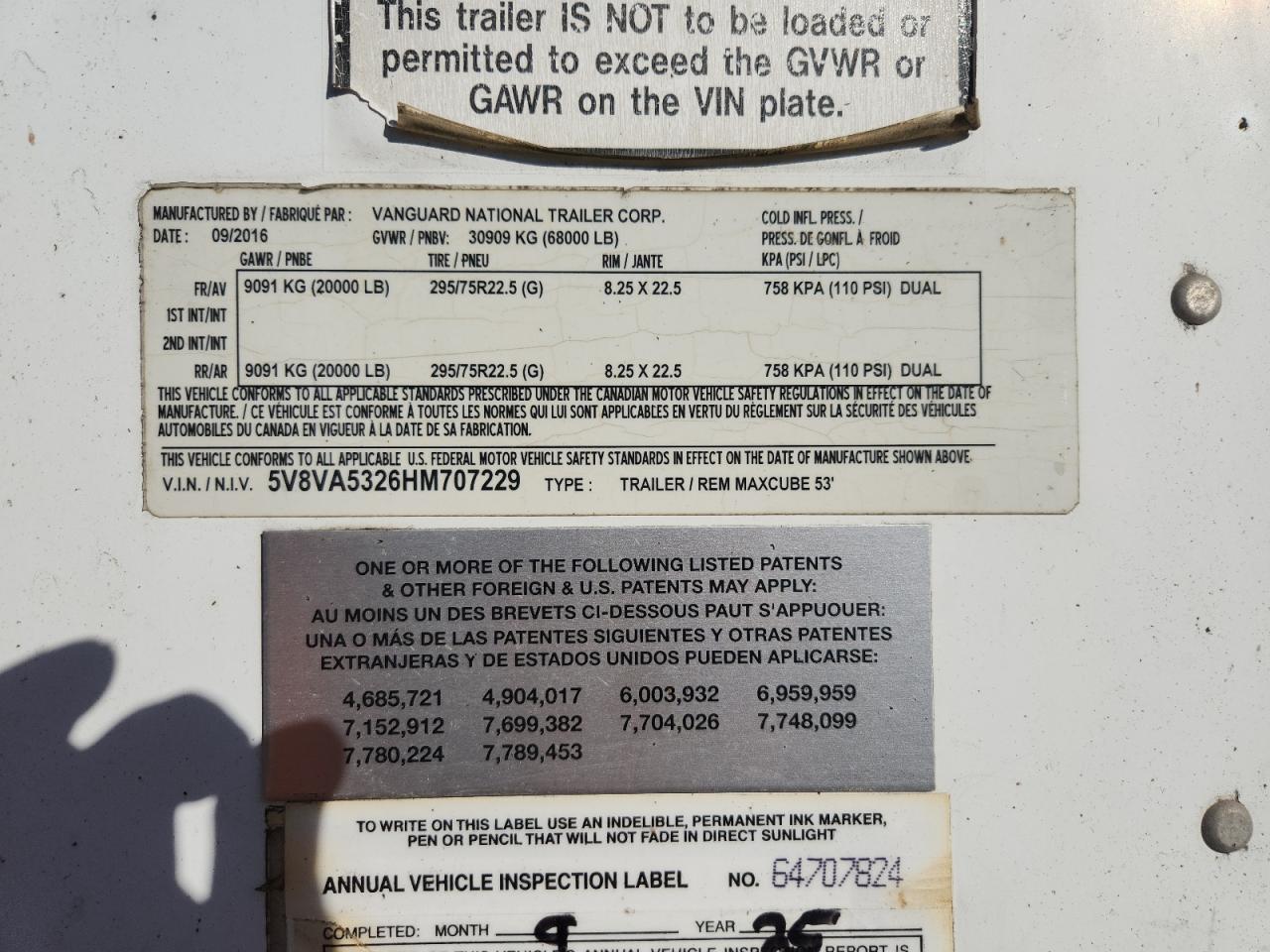 Lot #3266967501 2017 VANGUARD TRAILER UNKNOWN