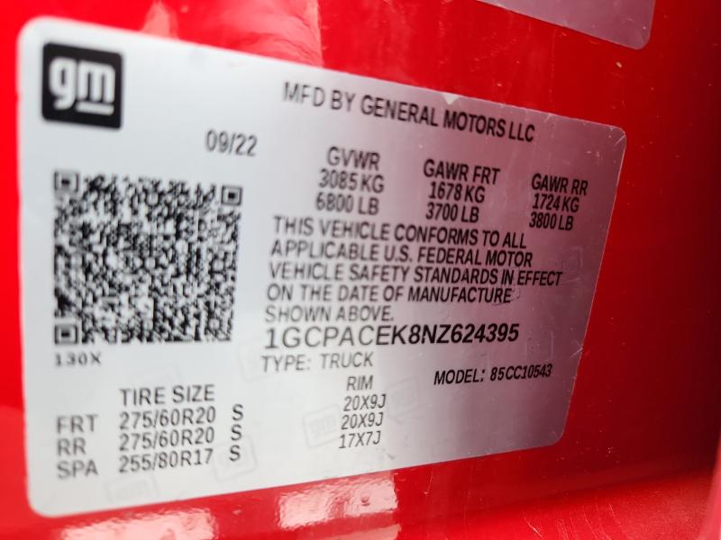 2022 CHEVROLET SILVERADO - 1GCPACEK8NZ624395