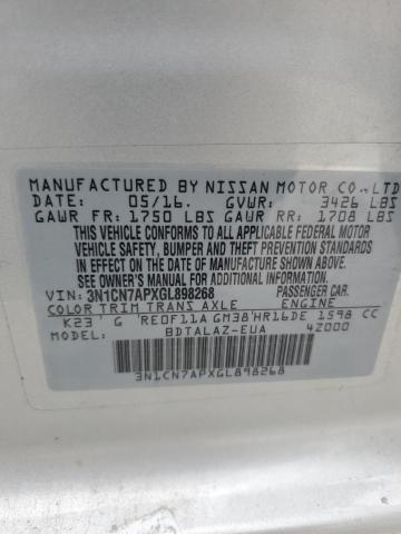 2016 NISSAN VERSA S 3N1CN7APXGL898268