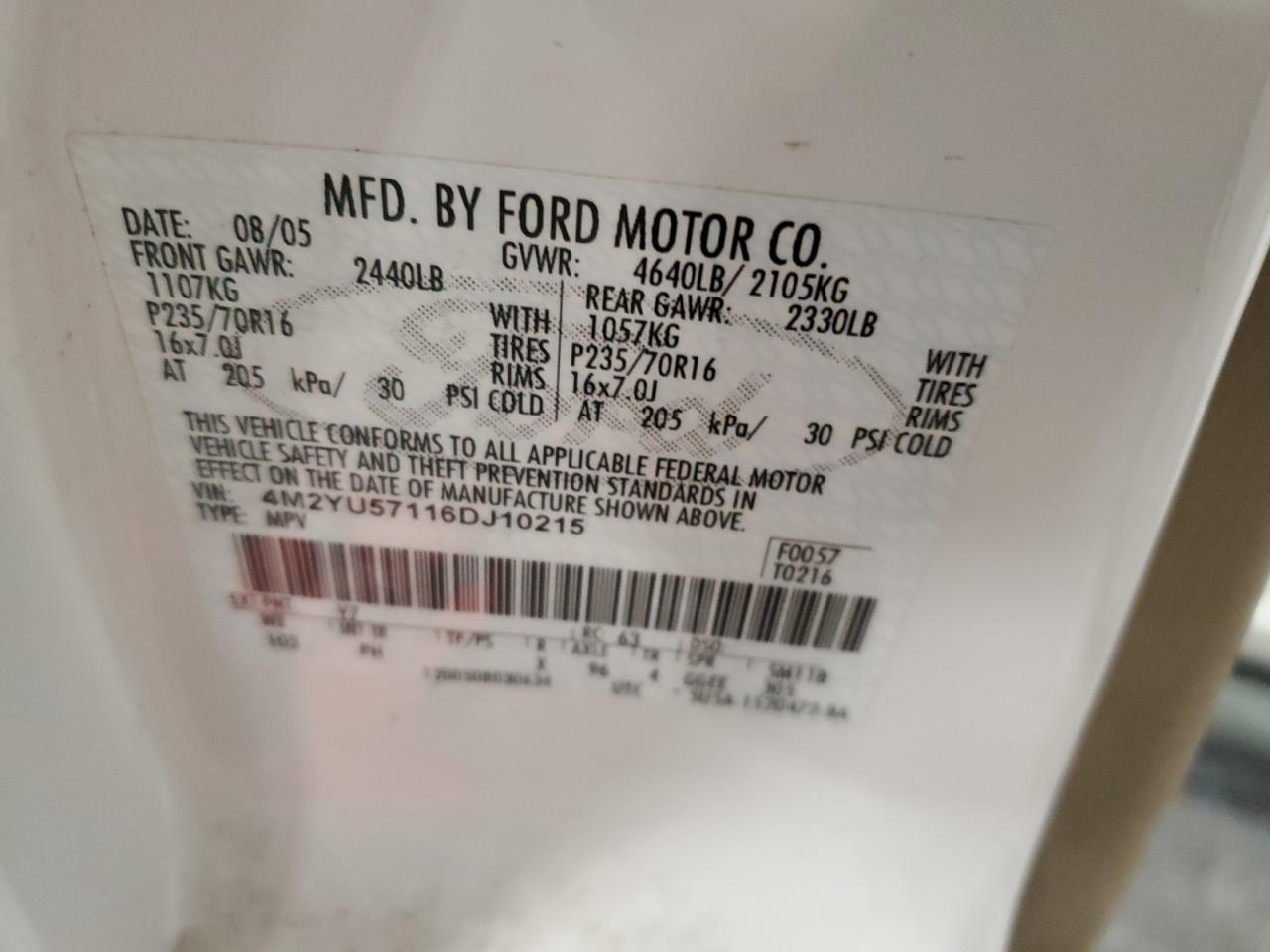 Lot #3302714007 2006 MERCURY MARINER