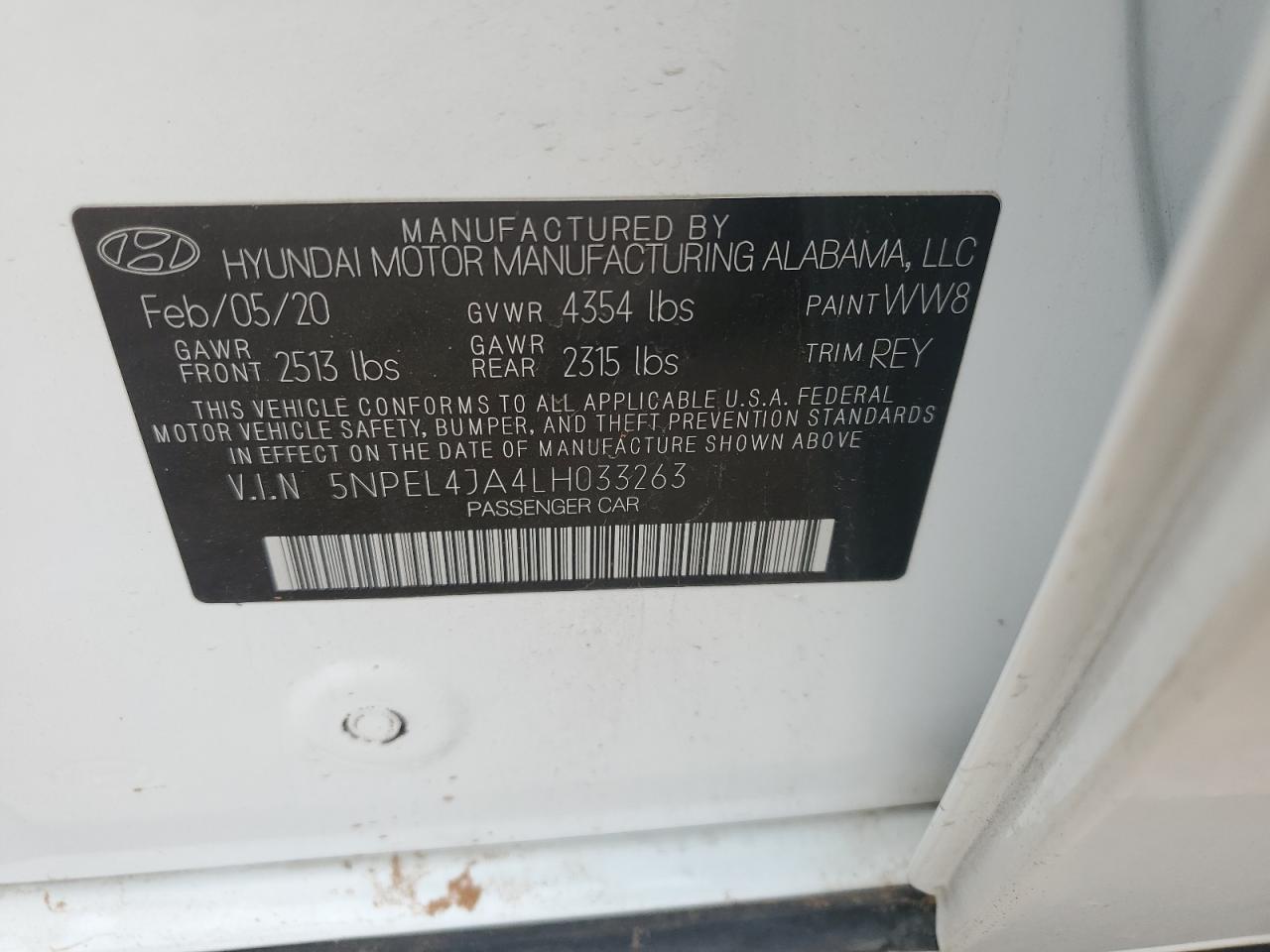 Lot #3317149996 2020 HYUNDAI SONATA SEL