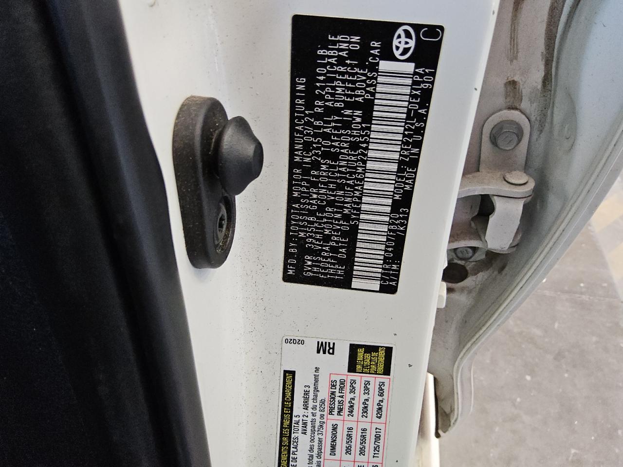 Lot #3317805066 2021 TOYOTA COROLLA LE