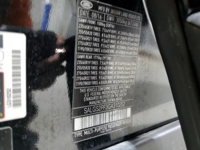 2016 LAND ROVER RANGE ROVER HSE SALGS2PF3GA310252