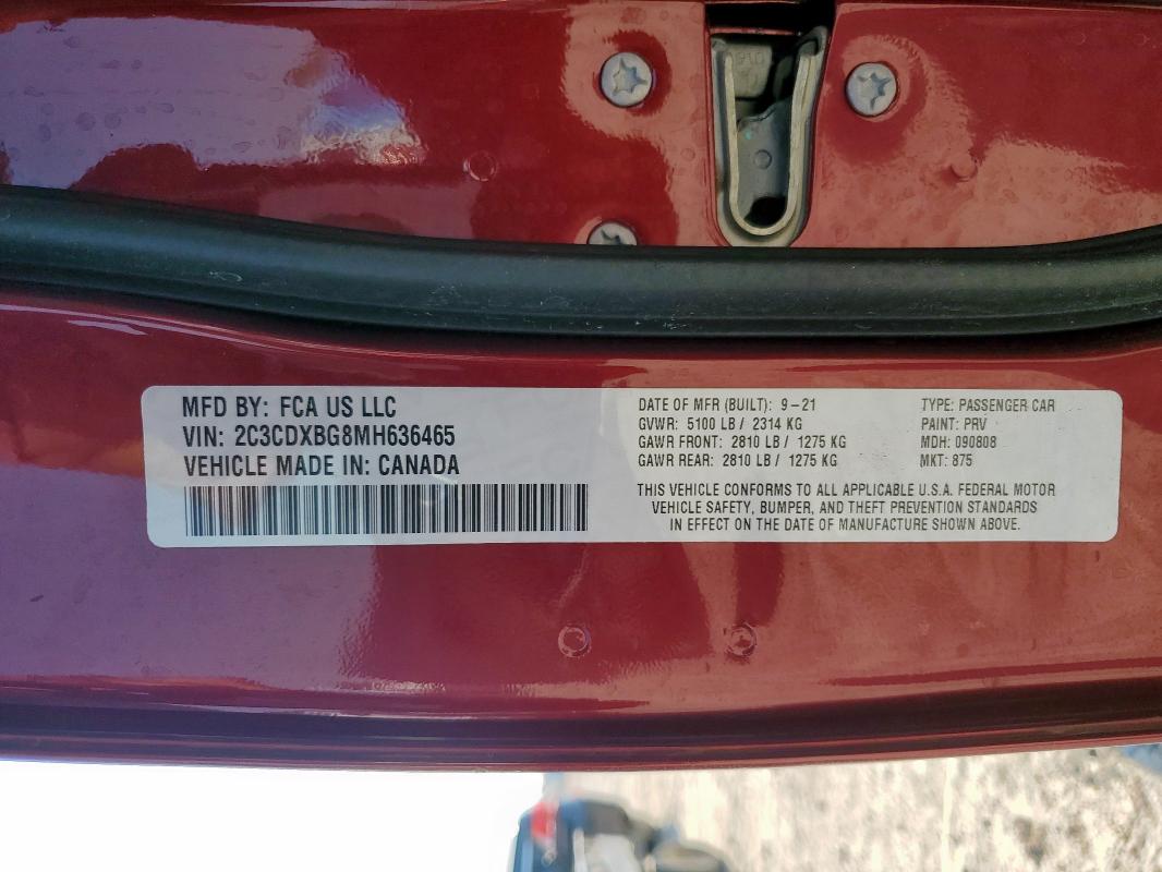 2021 DODGE CHARGER SX 2C3CDXBG8MH636465