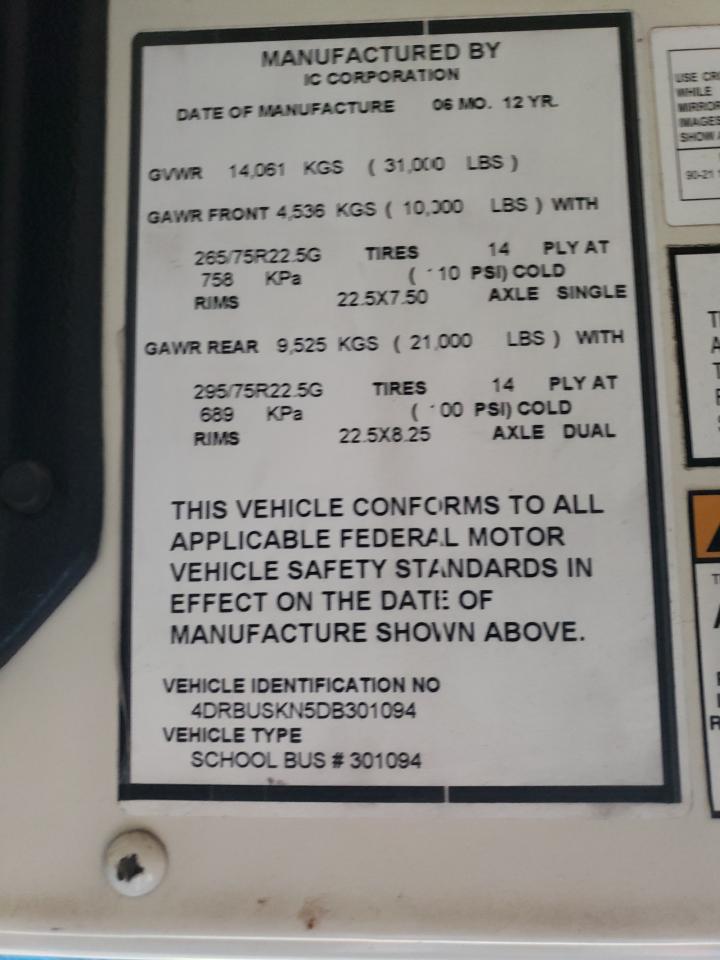 Lot #3279886276 2013 IC CORPORATION CE SERIES SCHOOL