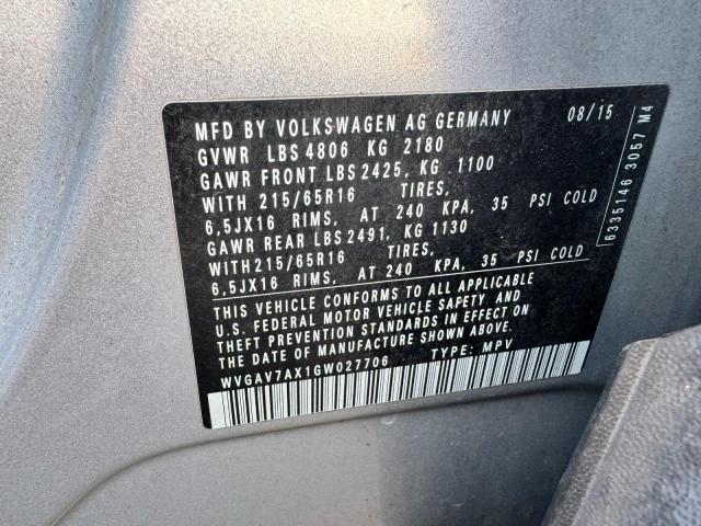 2016 VOLKSWAGEN TIGUAN S WVGAV7AX1GW027706