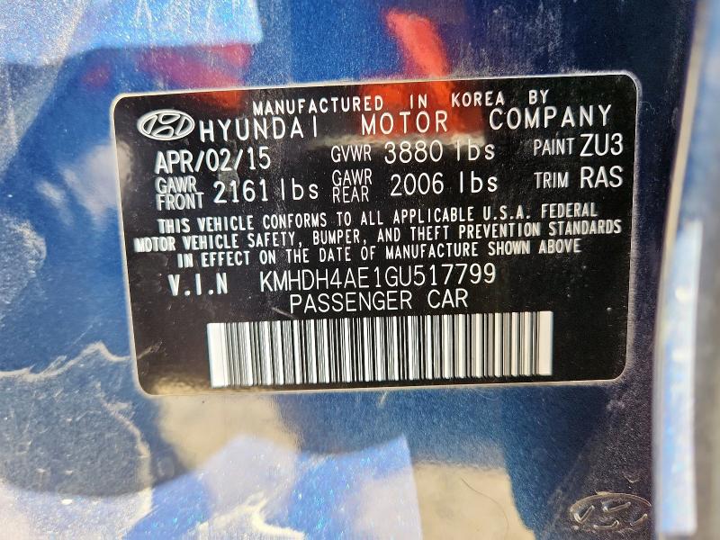 2016 HYUNDAI ELANTRA SE KMHDH4AE1GU517799