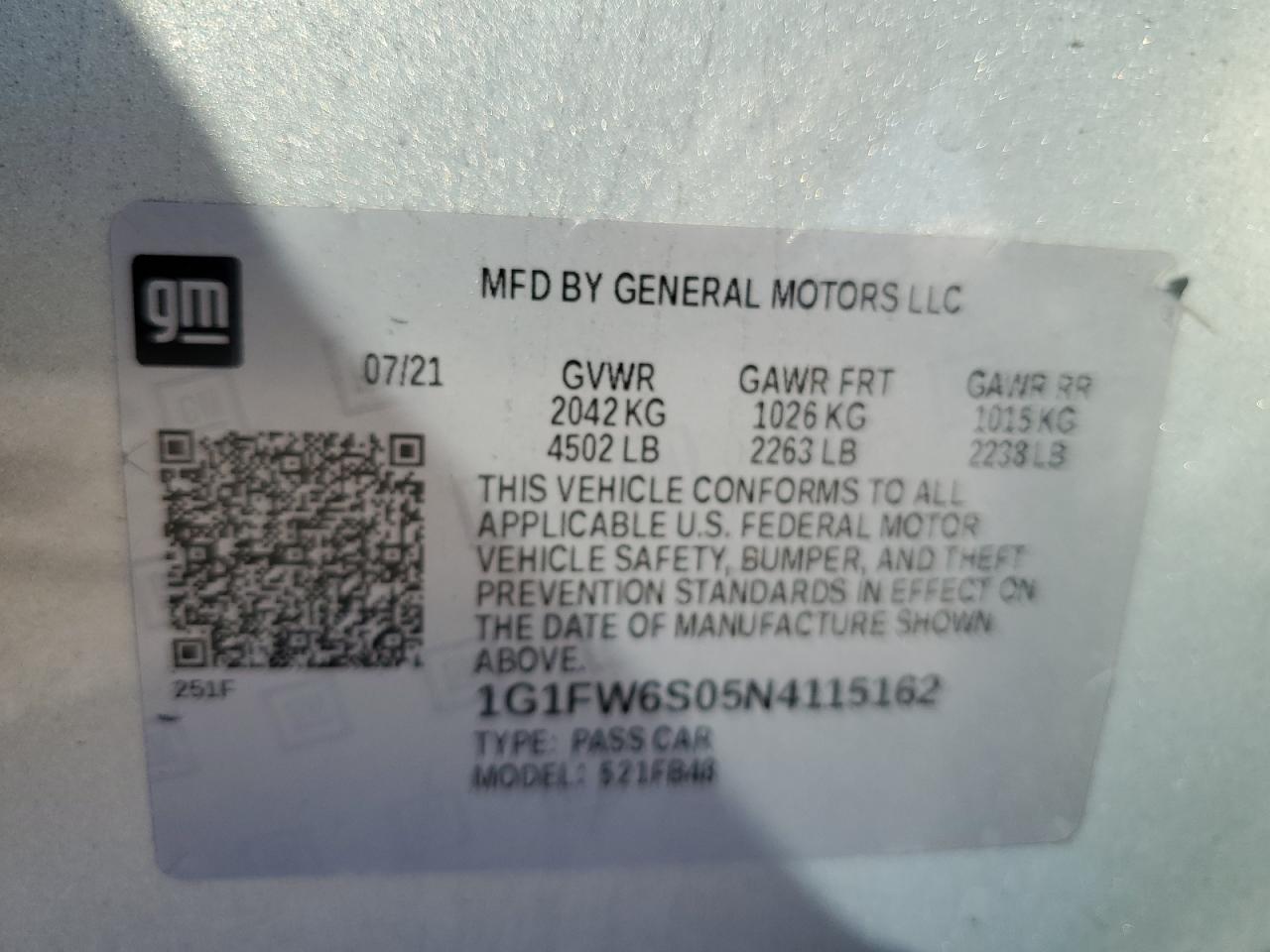 Lot #3301627633 2022 CHEVROLET BOLT EV 1L