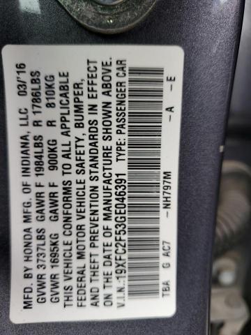 2016 HONDA CIVIC LX #3302632069