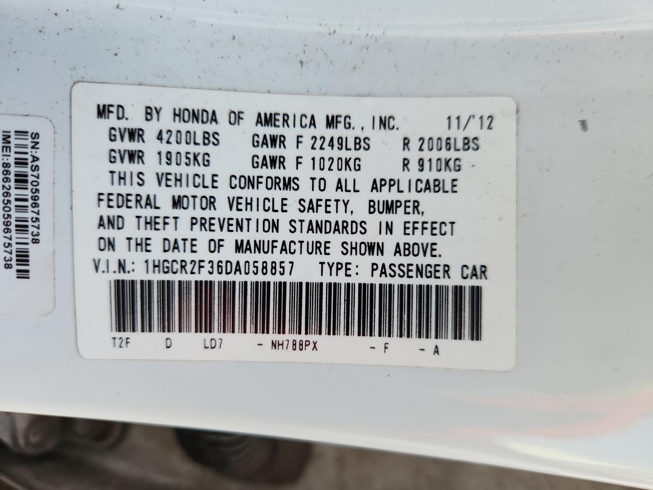 Lot #3305749779 2013 HONDA ACCORD LX