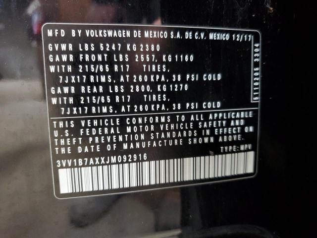 2018 VOLKSWAGEN TIGUAN S - 3VV1B7AXXJM092916