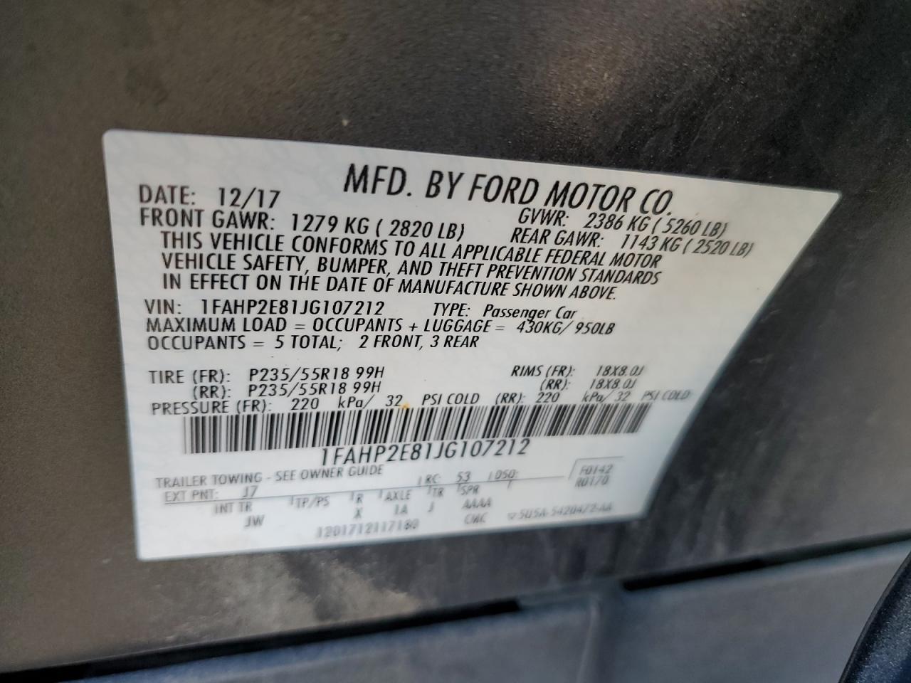 Lot #3301813326 2018 FORD TAURUS