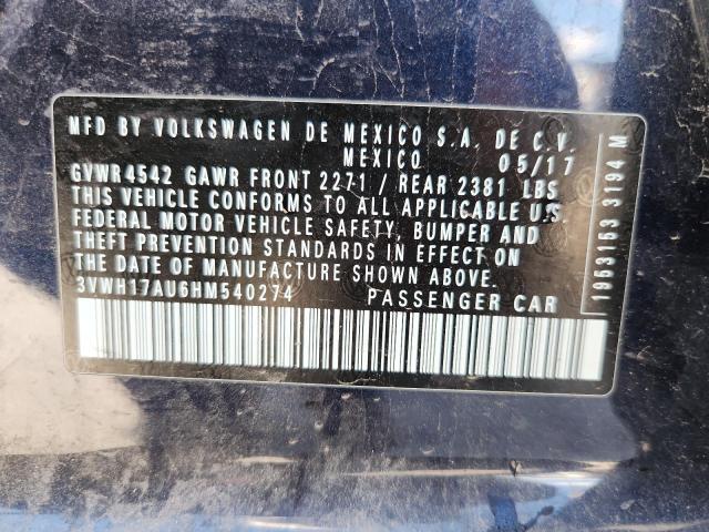 2017 VOLKSWAGEN GOLF ALLTR 3VWH17AU6HM540274