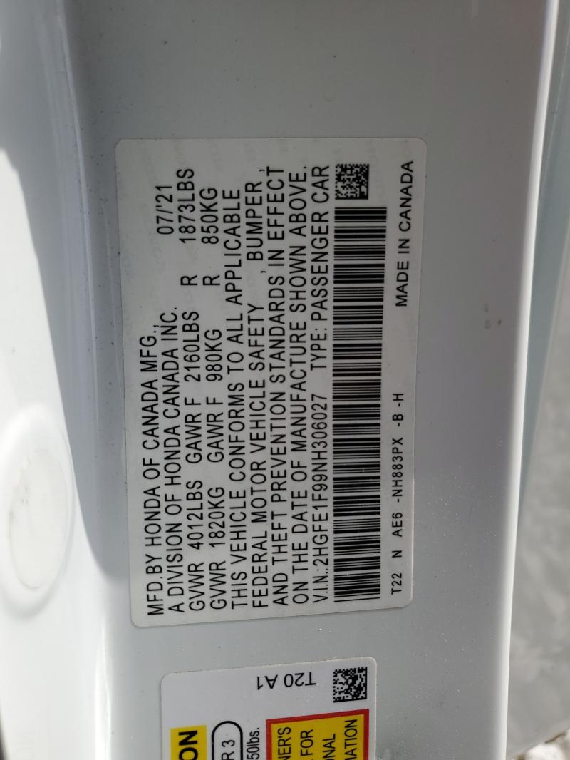 2022 HONDA CIVIC TOUR - 2HGFE1F99NH306027