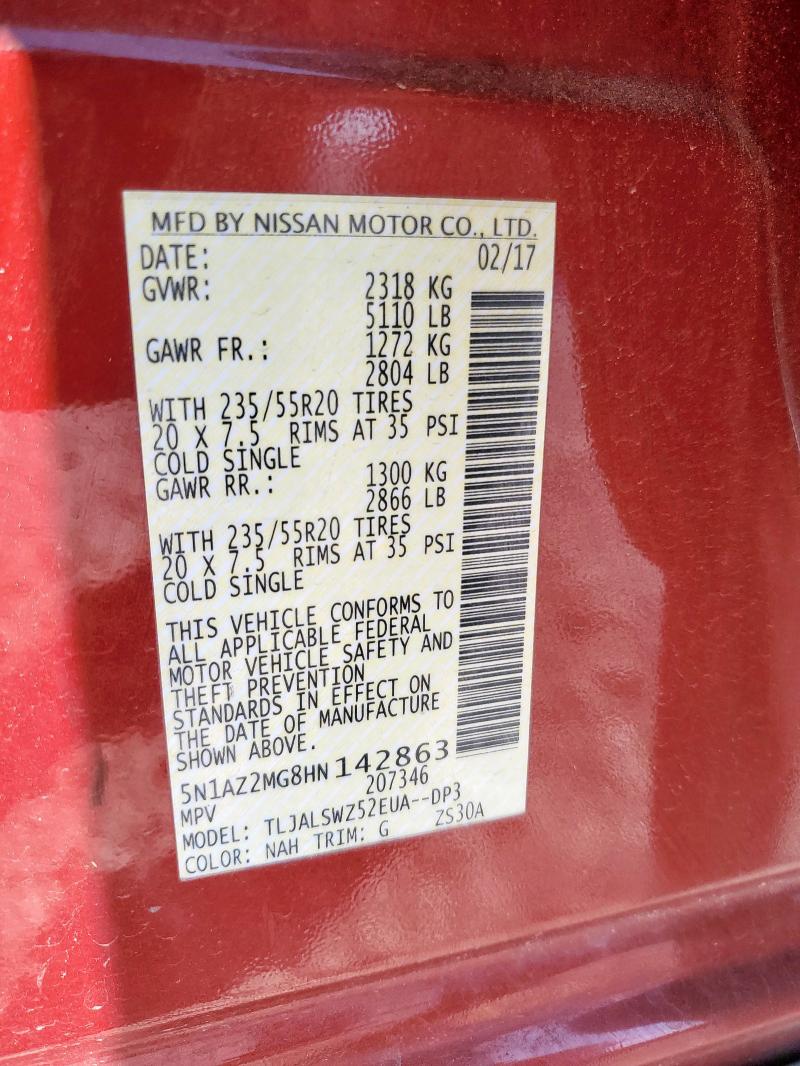 2017 NISSAN MURANO S - 5N1AZ2MG8HN142863