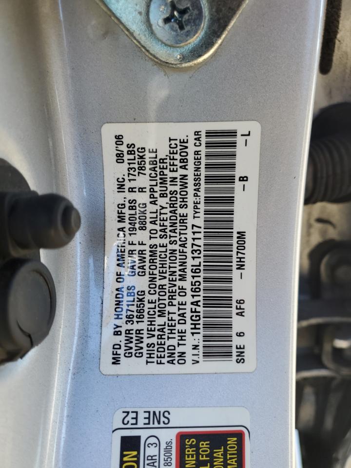 Lot #3310630731 2006 HONDA CIVIC LX