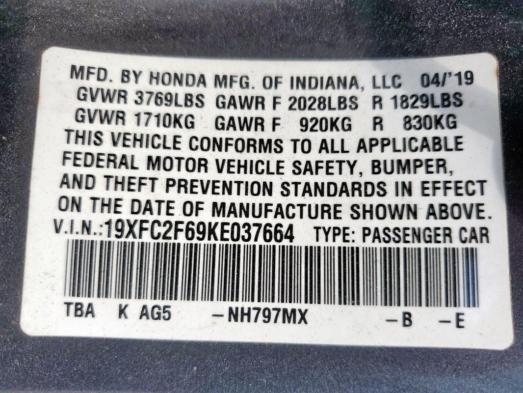 2019 HONDA CIVIC LX - 19XFC2F69KE037664