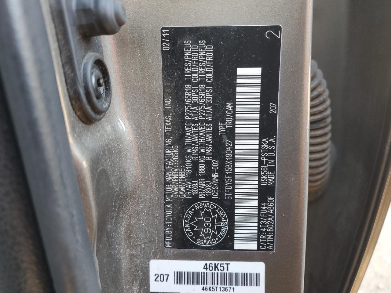 Lot #3317798079 2011 TOYOTA TUNDRA CRE