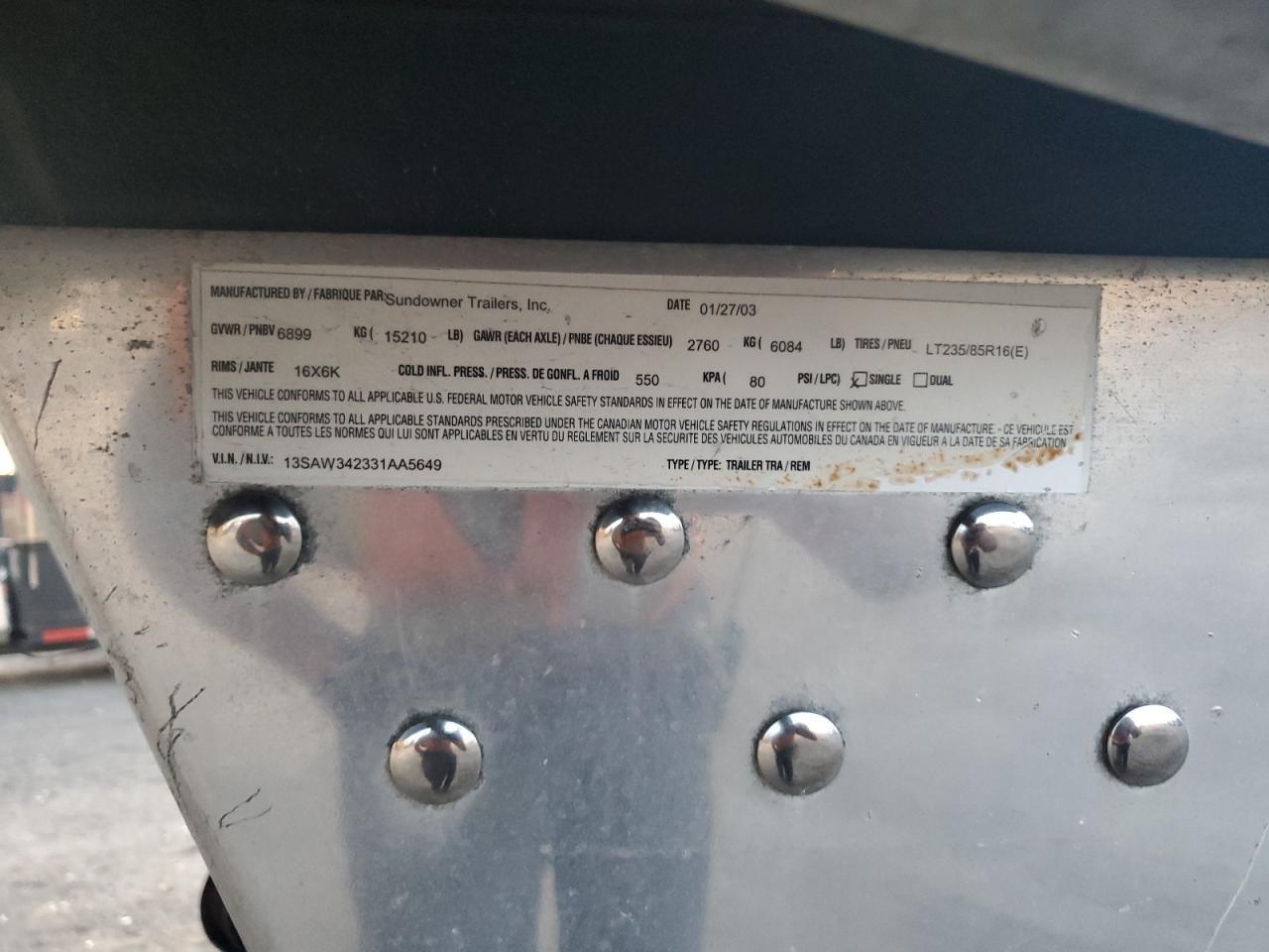 Lot #3270054834 2003 UNKN HORSE TRAILER