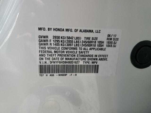 2017 HONDA PILOT EXL #3297975779