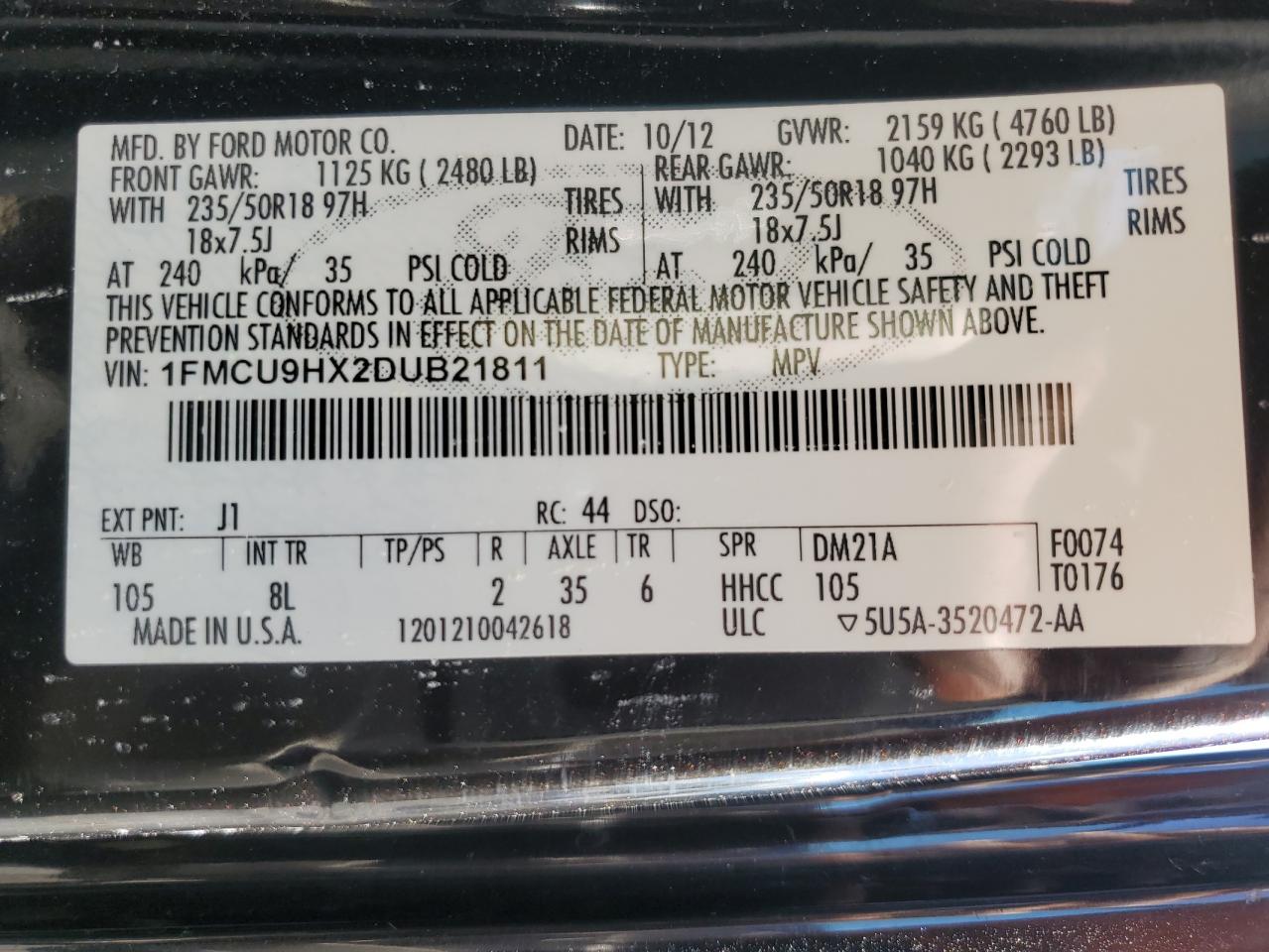 Lot #3311696241 2013 FORD ESCAPE SEL