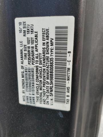 2011 HONDA ODYSSEY TO - 5FNRL5H98BB008835