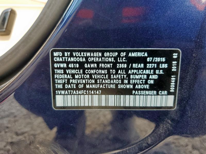 2015 VOLKSWAGEN PASSAT S - 1VWAT7A34FC114147