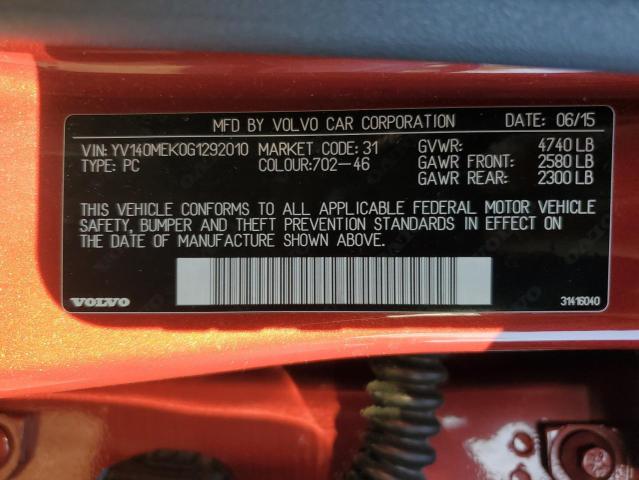 2016 VOLVO V60 T5 PRE YV140MEK0G1292010