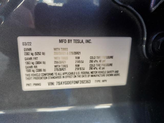 2022 TESLA MODEL Y 7SAYGDEF0NF392363