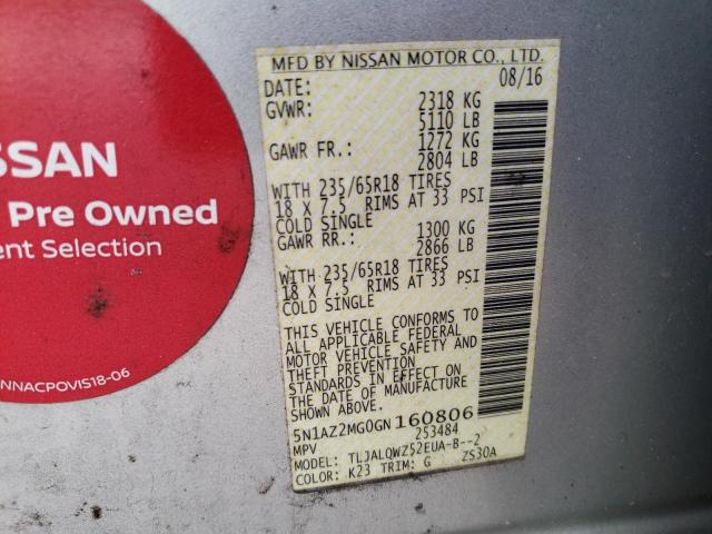 2016 NISSAN MURANO S 5N1AZ2MG0GN160806