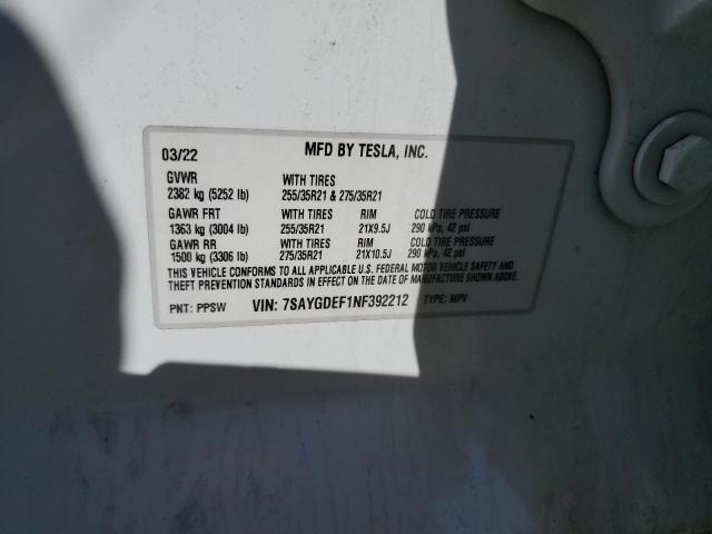 2022 TESLA MODEL Y 7SAYGDEF1NF392212