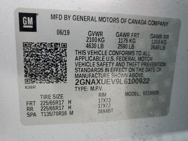 2020 CHEVROLET EQUINOX LT 2GNAXUEV9L6100922