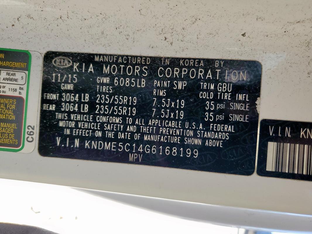 2016 KIA SEDONA SXL #3296541378