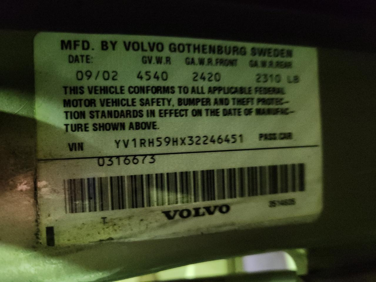 Lot #3273991811 2003 VOLVO S60 2.5T