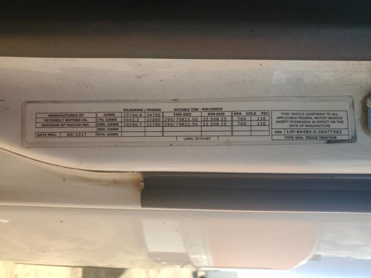 Lot #3261270934 2018 PETERBILT TRACTOR 579