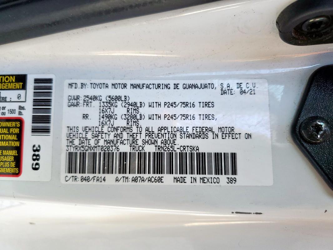 2021 TOYOTA TACOMA ACC - 3TYRX5GNXMT020376