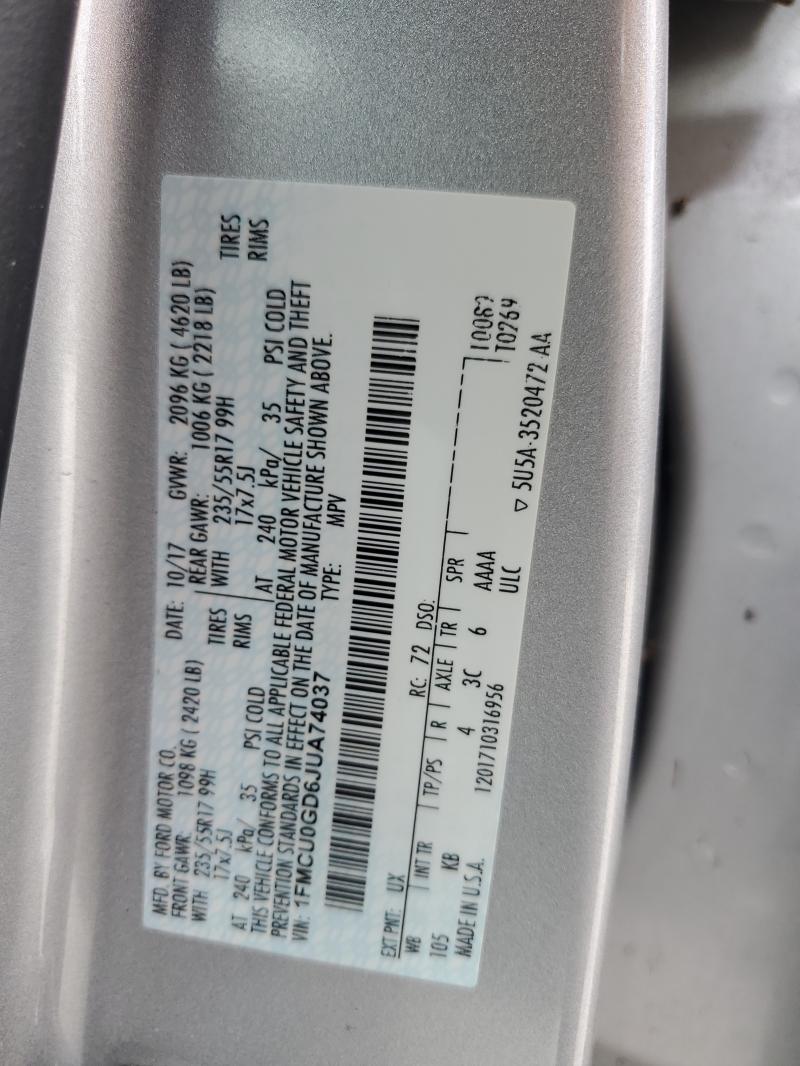 2018 FORD ESCAPE SE - 1FMCU0GD6JUA74037